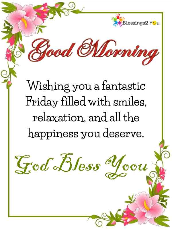 Good Morning Friday image with greeting text and floral border