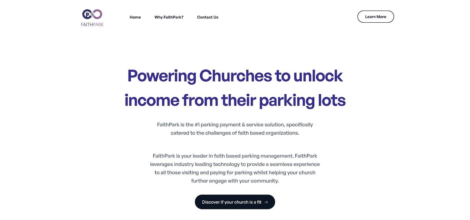 FaithPark church parking app dashboard screenshot.